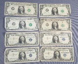 lot of 8 $1 silver certificate and Federal Reserve notes
