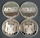 Lot of 4 Apmex 1oz. Silver Rounds.