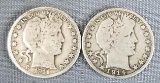 1911 S & 1914 S Barber Half Dollars.