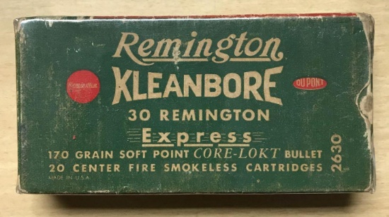 Full box of Remington kleanbore 30 Remington express vintage ammunition