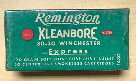 Full box of Remington kleanbore 30?30 Winchester express vintage ammunition