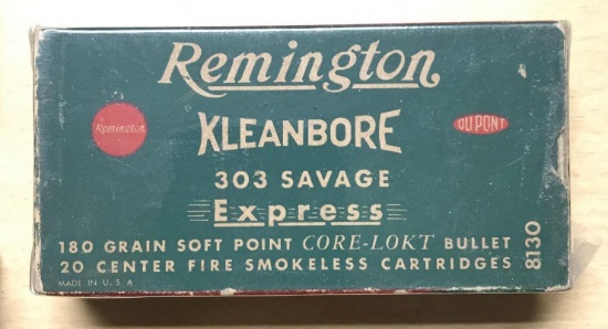 Full box of Remington kleanbore 303 savage express vintage ammunition