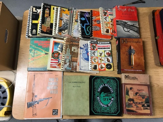 Group of vintage re-loading magazines, books, and more