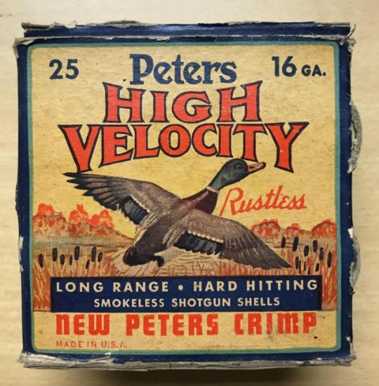 Full box of peters high velocity 16 gauge vintage shotgun shells