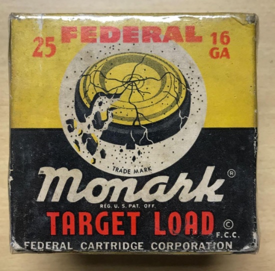 Full box of federal monark 16 gauge target load vintage shotgun shells