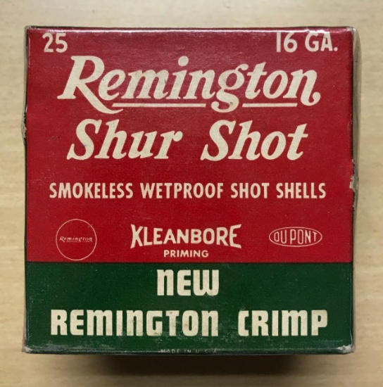 Full box of Remington shur shot 16 gauge vintage shotgun shells