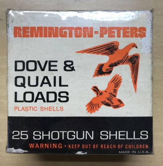 Full box of Remington peters dove and quail loads 12 gauge vintage shotgun shells