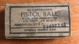 Partial box of 45 caliber M1911 pistol ball antique ammunition