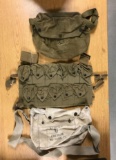 World war one signal Corps service mask bag, chest grenade pouch, and undated United States Navy gas