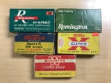 Group of five full and partial boxes of 300 savage vintage ammunition