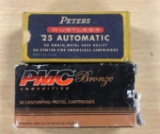 Group of one full and one partial box of 25 auto ammunition