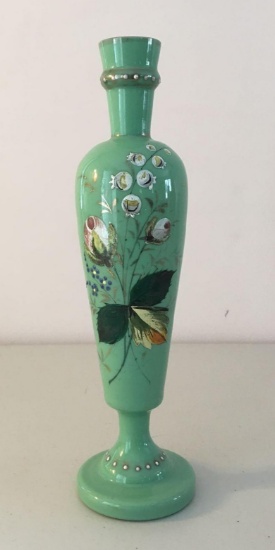 Antique hand-painted green floral design vase