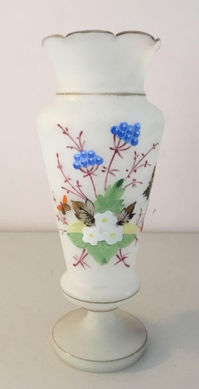 Antique Bristol glass hand-painted white vase