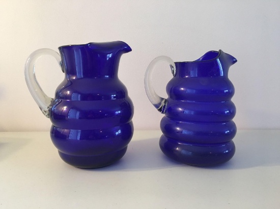 Group of 2 colbolt blue bubble pitchers