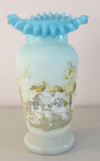 Antique Bristol glass ribbon edge top vase
