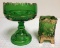 Vintage Hand Painted Green Glass