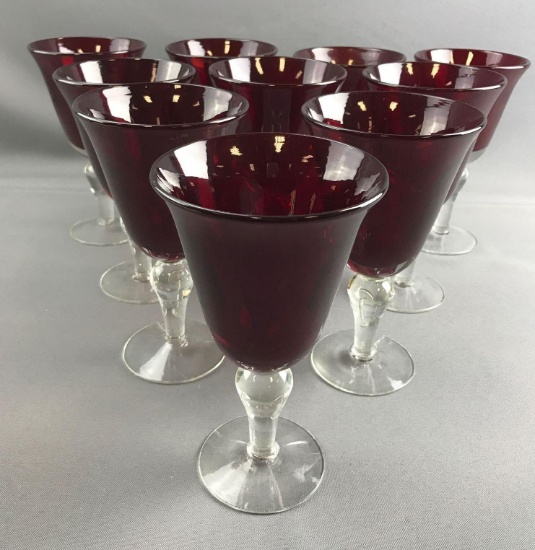 group of 10 Ruby and Clear Goblets