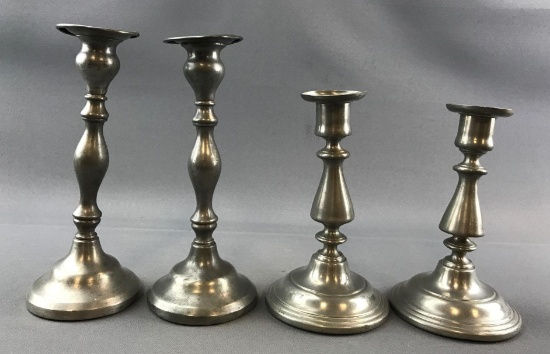 Group of Pewter Candlesticks