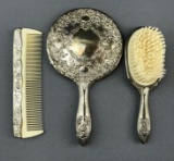 Vintage Silver Plated Mirror, Brush, and Comb Set