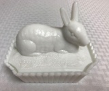 Milk Glass Rabbit Covered Dish