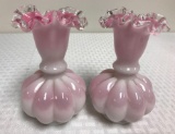 Vintage Fenton Cased Pink and White Vases