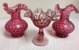 Vintage Fenton Cranberry Optic Dot Vases