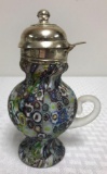 Murano Style Millefiori Cane Art Glass Syrup Pitcher