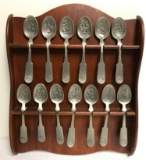 Souvenir Spoons in Wooden Holder