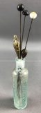 Antique Glass Bottle with Hat Pins