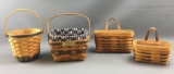 Group of 4 Longaberger 1990, 1995 and 1999 blue weave baskets