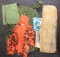 Group of mosquito head net three burlap sacks one poncho 1 canteen container and one blaze orange