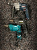 Group of three electric drills