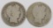 Lot of (2) Barber Half Dollars,