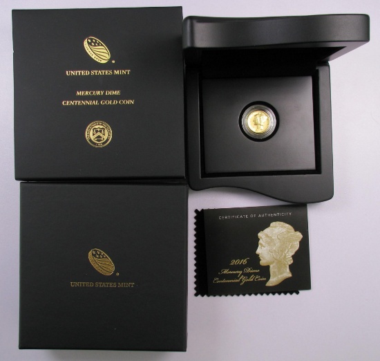 2016 W Mercury Dime Centennial Gold Coin.