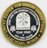 2000 Slot-A-Fun $10 Silver Casino Gaming Token.