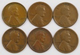 Lot of (6) Lincoln Wheat Cents.