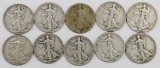 Lot of (10) Walking Liberty Half Dollars.