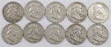 Lot of (10) Franklin Half Dollars.