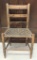 Antique Primitive Wooden Side Chair with Woven Rattan Seat