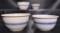 Group of 4 Antique White with Blue Stripe Stoneware Bowls