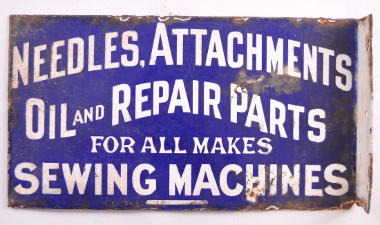 Antique "Sewing Machines" Double Sided Porcelain Flange Sign