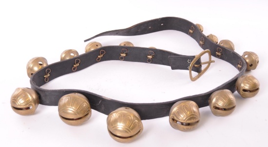 Antique Brass Sleigh Bells with Leather Strap