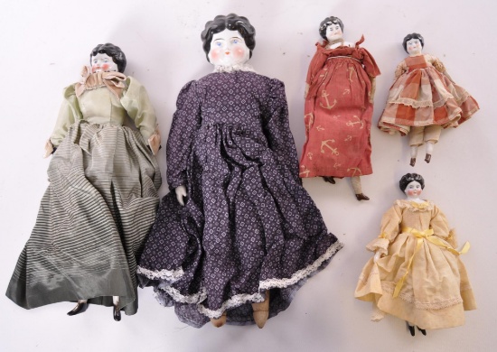 Group of 5 Antique China Head Dolls