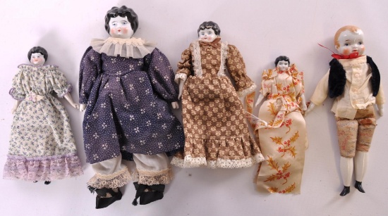 Group of 5 Antique China Head Dolls