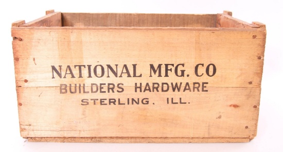 Antique National Mfg. Co. Builders Hardware Sterling Ill. Advertising Wood Crate