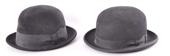 Group of 2 Antique Black Fur Felt Bowler Derby Hats