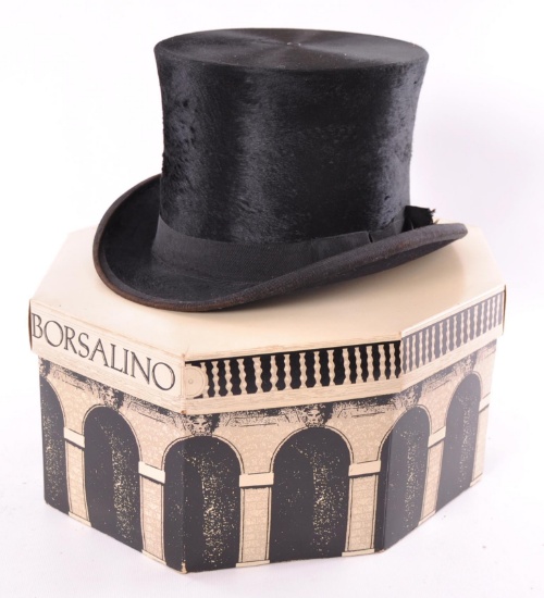 Antique Borsalino Italian Made Top Hat with Original Box