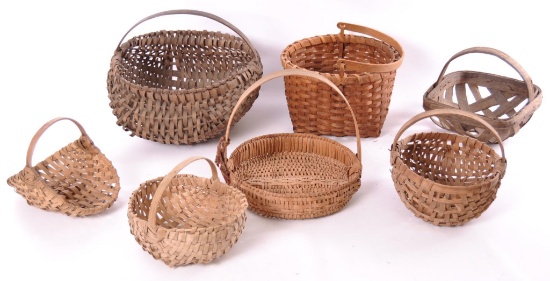 Group of 7 Antique Hand Woven Baskets