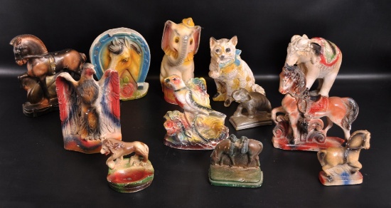 Group of 12 Vintage Animal Carnival Chalk Statues