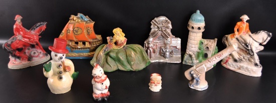 Group of 10 Vintage Carnival Chalk Statues